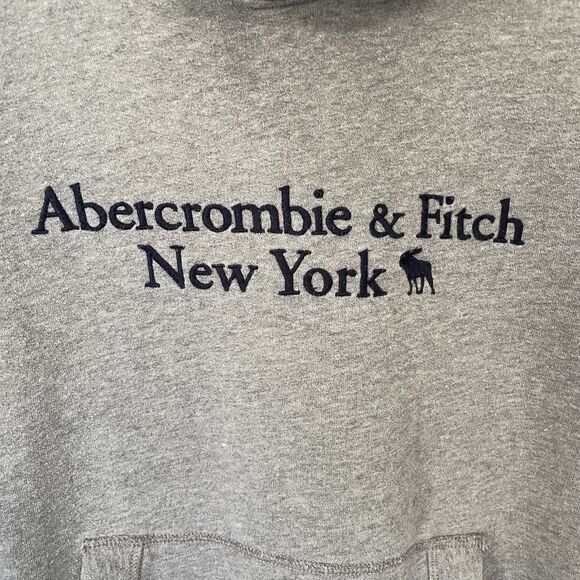 Abercrombie & Fitch Soft A&F Fleece Hoodie Mens XS Gray Embroidered Spellout - Picture 3 of 9